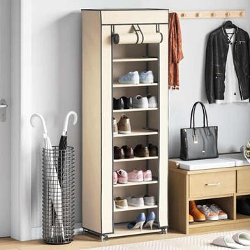 vidaXL Schoenenkast met hoes 57x29x162 cm stof crème, Verzenden