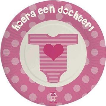 Geboorte Borden Dochter 18cm 8st, Verzenden, Nieuw
