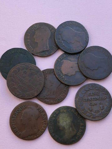 Frankrijk. Lot de 10 x 5 Centimes Augustin Dupré (Zonder