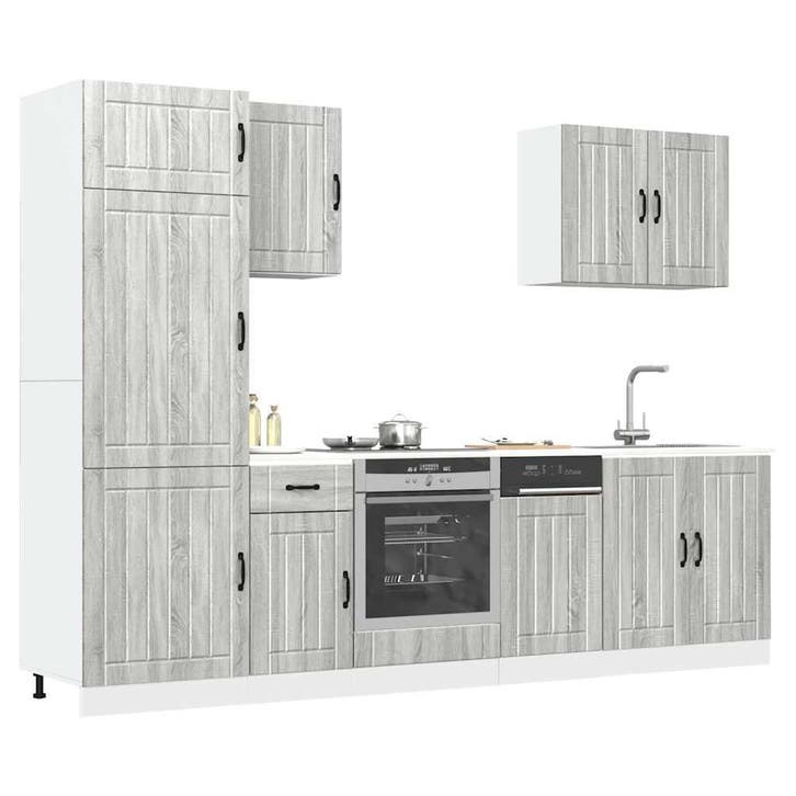 vidaXL 7-delige Keukenkastenset Lucca bewerkt hout grijs, Maison & Meubles, Armoires | Autre, Envoi
