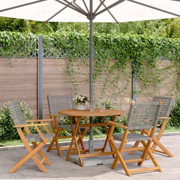 vidaXL 5-delige Tuinset poly rattan en massief hout grijs, Verzenden, Nieuw, Tuinset