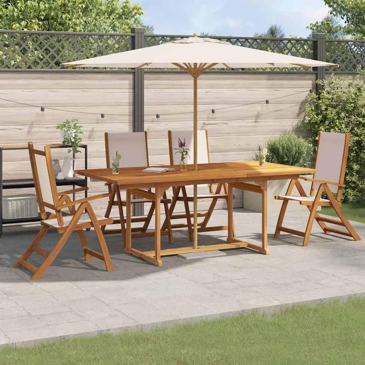 vidaXL 5-delige Tuinset massief acaciahout en textileen, Tuin en Terras, Tuinsets en Loungesets, Tuinset, Nieuw, Verzenden