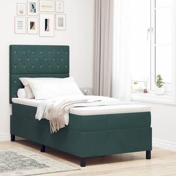 vidaXL LED Box Spring Bed met matras Donkergroen 100 x 200, Huis en Inrichting, Slaapkamer | Bedden, Verzenden, Nieuw