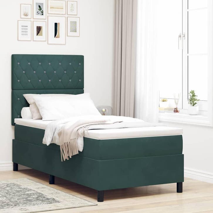 vidaXL LED Box Spring Bed met matras Donkergroen 100 x 200, Huis en Inrichting, Slaapkamer | Bedden, Nieuw, Verzenden