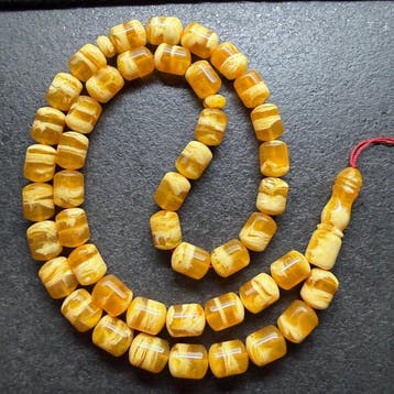 Chapelet en ambre baltique à motif blanc, tesbih, perles de