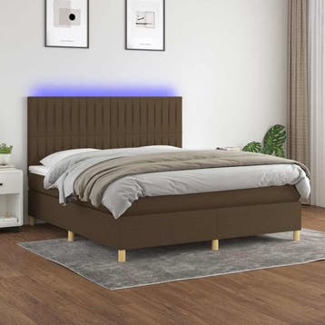 vidaXL Boxspring met matras en LED stof donkerbruin 160x200, Verzenden
