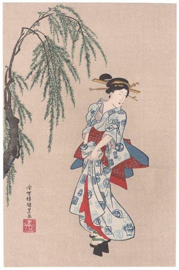Courtesan beneath a weeping willow - Woman in a summer cape
