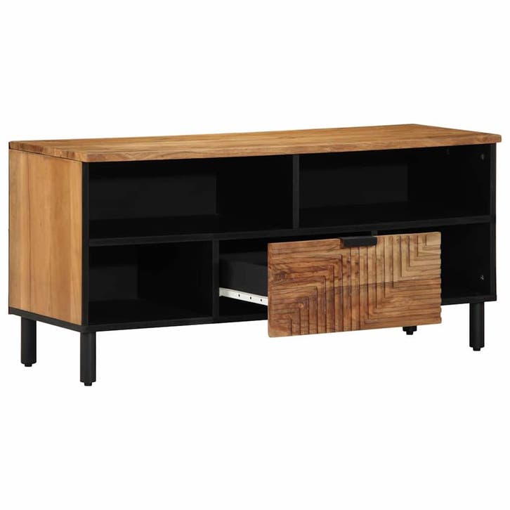 vidaXL TV Kast met lade Bruin 100 x 33 x 46 cm Massief Mango, Maison & Meubles, Accessoires pour la Maison | Étagères pour CD & DVD
