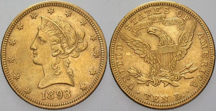 10 Dollar 1893 Vereinigte Staaten von Amerika §coronet Head, Postzegels en Munten, Munten | Amerika, Verzenden