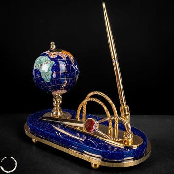 Lapis-Lazuli-Globus – Exclusieve bureauset met gouden