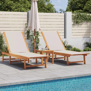 vidaXL Ligbedden 2 st met tafel massief acaciahout en, Verzenden, Nieuw