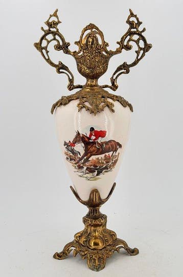 Vaas - Ánfora - 56 cm - Brons, Keramiek - Paardendecoratie