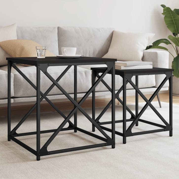 vidaXL 2-delige Tafeltjesset bewerkt hout zwart, Huis en Inrichting, Tafels | Salontafels, Nieuw, Verzenden