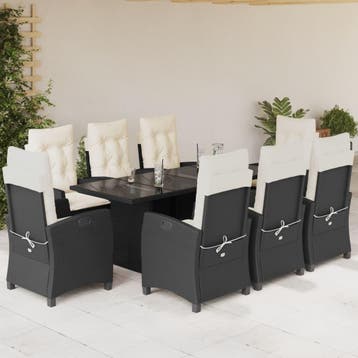 vidaXL 9-delige Tuinset poly rattan zwart, Verzenden, Nieuw, Tuinset