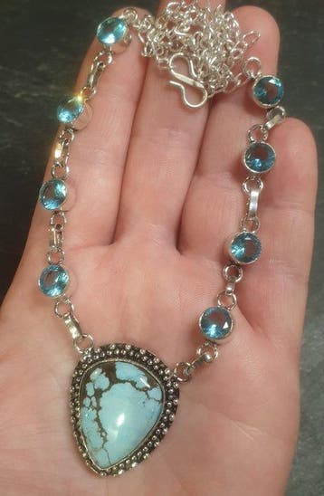 turquoise, topaze bleue - Collier