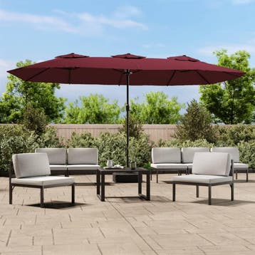 vidaXL Parasol dubbel dak met LED 449x265 cm bordeauxrood, Verzenden