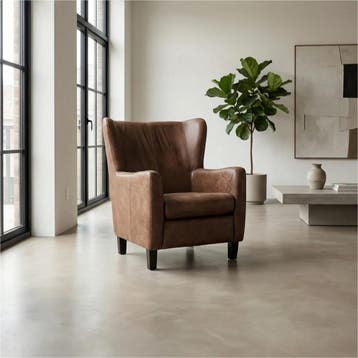 Leren fauteuil Hug, Nieuw, Ophalen of Verzenden, 75 tot 100 cm, Eigentijds, Klassiek, Retro, Romantisch