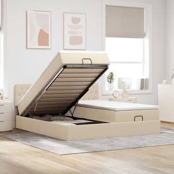 vidaXL Ottoman bed met matrassen 180x200cm stof crèmekleurig, Verzenden