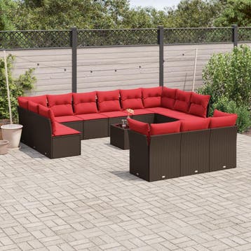 vidaXL 14-delige tuinbankset met kussens, bruin polyrotan, Verzenden, Nieuw