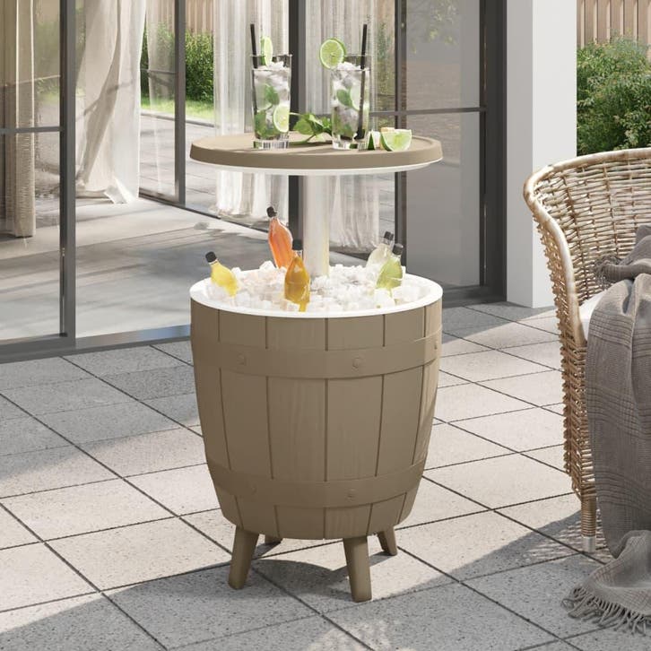 vidaXL IJskoeltafel 3-in-1 polypropeen lichtbruin, Tuin en Terras, Tuintafels, Nieuw, Verzenden