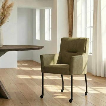 Leren eetkamerstoel met wieltjes en armleuning Lucky -, Huis en Inrichting, Stoelen, Overige kleuren, Bohemian, Industrieel, Modern, Scandinavisch