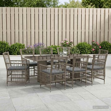 vidaXL Buiten Eettafel Set 9 st Grijs poly rattan, Tuin en Terras, Verzenden, Nieuw
