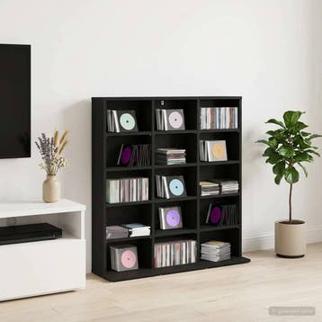 vidaXL CD Kast Zwart eiken 96 x 23,5 x 97,5 cm Bewerkt hout, Huis en Inrichting, Woonaccessoires | Cd- en Dvd-rekken, Verzenden