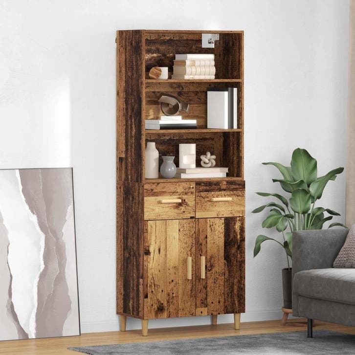 vidaXL Highboard met lade Oud Hout 69,5 x 32,5 x 180 cm, Huis en Inrichting, Kasten | Dressoirs, Nieuw, Verzenden