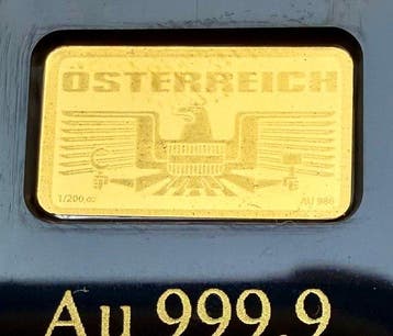 Oostenrijk. Gold bar Hallstatt ,oro , 1/200 Oz (.999) Proof,, Postzegels en Munten