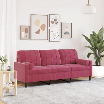vidaXL Driezitsbank met sierkussens 180 cm stof wijnrood, Verzenden