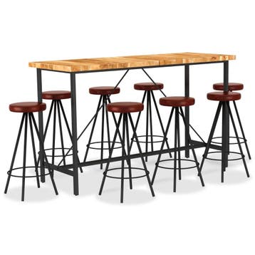 vidaXL 9-delige Barset massief acaciahout en echt leer, Huis en Inrichting, Complete eetkamers, Verzenden, Nieuw
