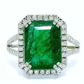 Ring Platina - 3.80ct. tw. Smaragd - Diamant - Natuurlijke, Nieuw
