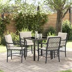 vidaXL Tuin Eettafel Set met kussen 5 pcs Zwart poly rattan, Tuin en Terras, Verzenden, Nieuw
