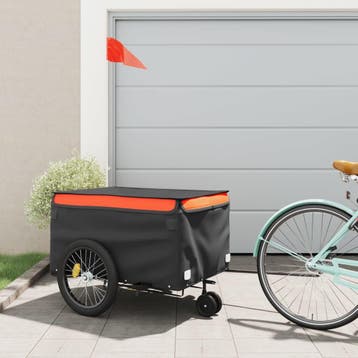 vidaXL Fietstrailer 45 kg ijzer zwart en oranje, Verzenden, Nieuw
