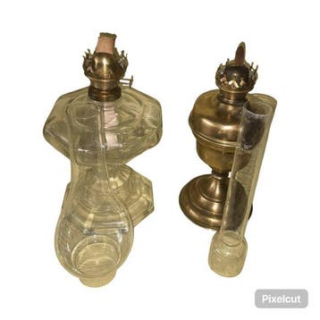 Lampe à pétrole (2) - Verre, Laiton - Lampes à pétrole, Antiquités & Art