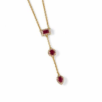 Collier - 14 carats Or jaune - 0.82ct. tw. Rubis - Diamant -, Nieuw