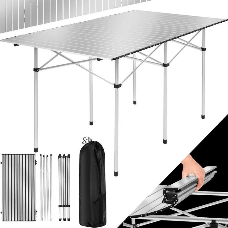 Aluminium campingklaptafel incl. tas 140x70x70 cm - grijs, Caravans en Kamperen, Kampeeraccessoires, Verzenden