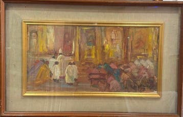 Michele DAniello (1915-1988) - Interno di chiesa, Antiek en Kunst