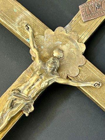 Kruis - Verguld brons - 1850-1900 - Processiekruis - 90 cm, Antiek en Kunst