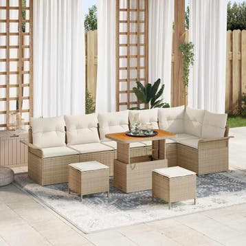 vidaXL Tuinbank Set 9 st 8-Aantal zitplaatsen Beige en Crème, Verzenden, Nieuw
