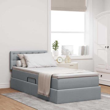 vidaXL LED opbergbed met matras Lichtgrijs 90 x 190 cm Stof, Verzenden