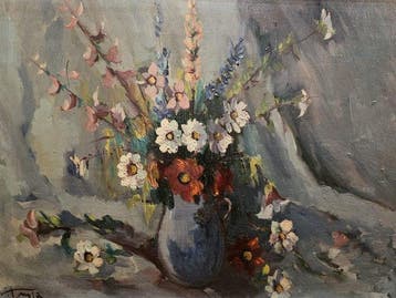 Europese school (XX) - Pareja de Bouquets Florales - NO, Antiek en Kunst
