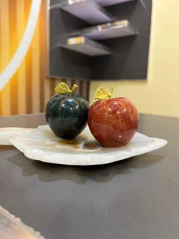 Handcrafted Himalayan Onyx Marble Fruit Set with Leaf