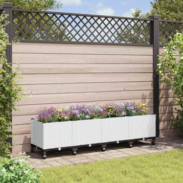 vidaXL Tuin planter met wielen Wit 160 x 40 x 48 cm PP, Tuin en Terras, Verzenden, Nieuw