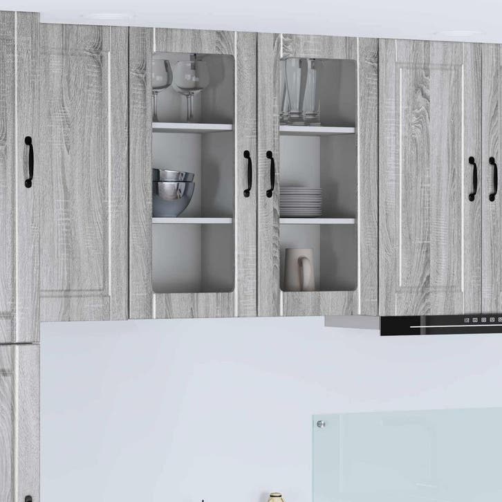vidaXL Wandglas Kasten PORTO Grijs Sonoma 40 x 31 x 80 cm, Huis en Inrichting, Kasten | Overige, Nieuw, Verzenden
