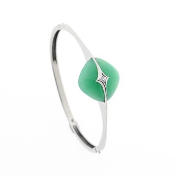 Witgouden armband met jade en diamant 0,035 ct., Gebruikt, Ophalen of Verzenden, Met edelsteen, Goud