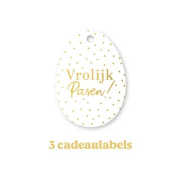 3x Cadeaulabel - VROLIJK PASEN - wit - goudfolie - paasei..., Diversen, Verzenden, Nieuw