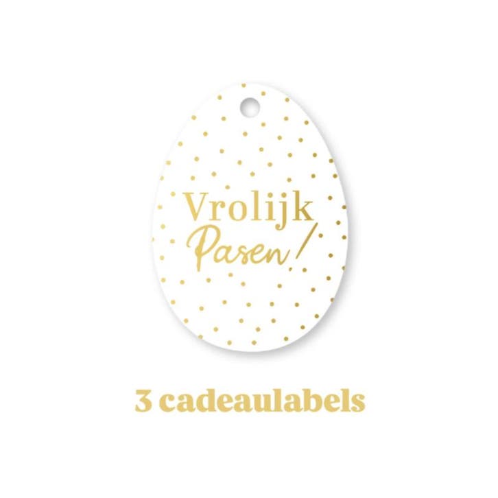 3x Cadeaulabel - VROLIJK PASEN - wit - goudfolie - paasei..., Divers, Cartes de voeux, Envoi