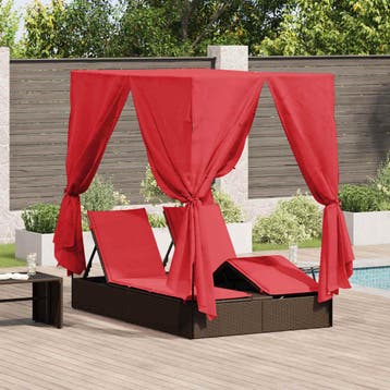 vidaXL Dubbele ligstoel Rood 205 x 129 x 200 cm poly rattan, Verzenden, Nieuw