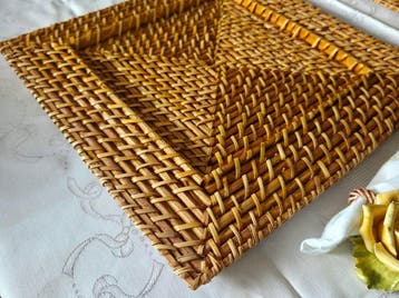 Exklusives 6er-Set quadratische Vintage Rattan-Platzteller –